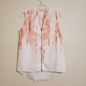 T Tahari Sleeveless Zippered V-Neck Blouse